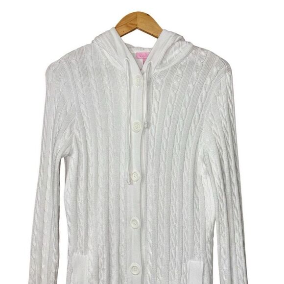 Lilly Pulitzer cable knit hooded button front cardigan white small - Picture 11 of 11